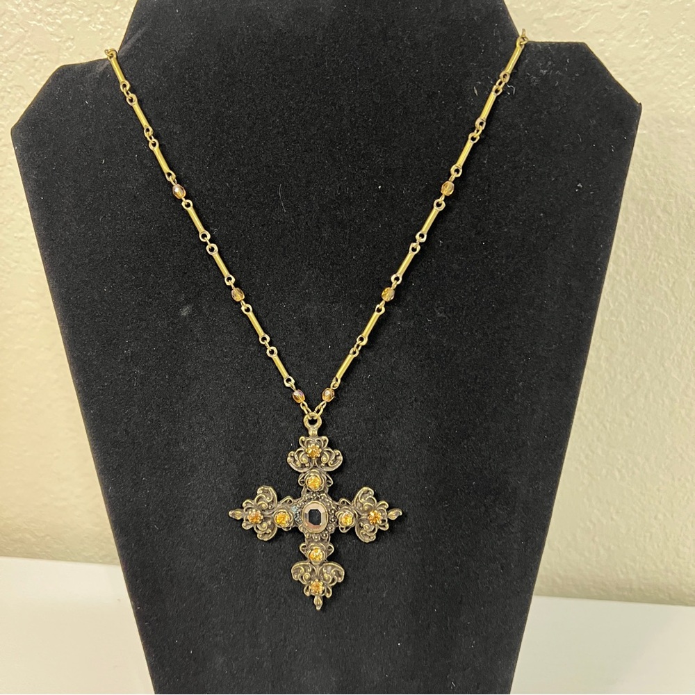 Elegant Gold and Silver Cross Pendant Necklace